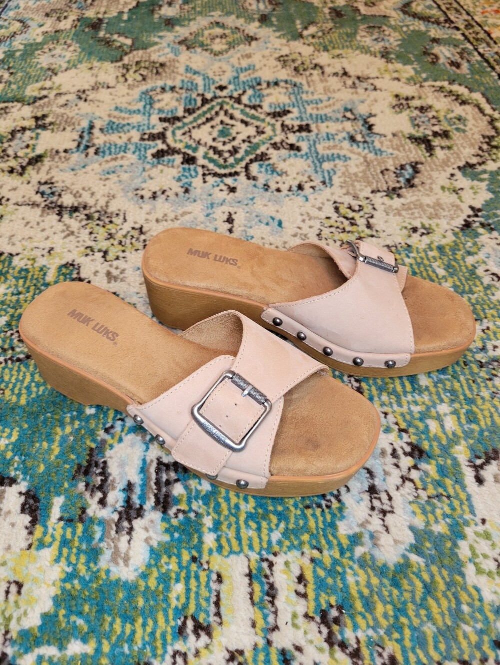 MUK LUKS Studded Side Metal Buckle Chunky Cora Sandals, Womens Size 7